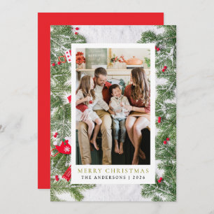 Elegant Simple Frame Christmas Family 1 Photo Holiday Card
