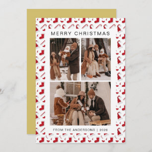 Elegant Simple Frame Christmas Family 3 Photo Holiday Card