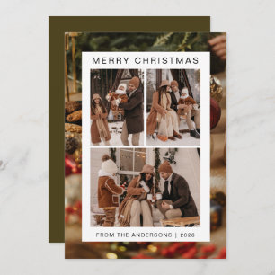 Elegant Simple Frame Christmas Family 3 Photo Holiday Card