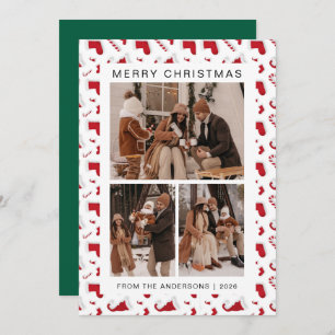 Elegant Simple Frame Christmas Family 3 Photo Holiday Card