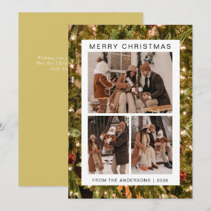 Elegant Simple Frame Christmas Family 3 Photo Holiday Card
