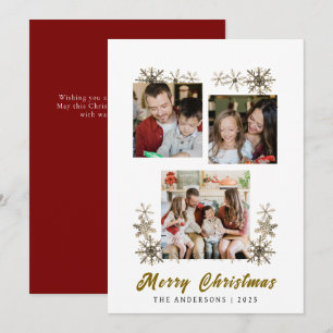 Elegant Simple Frame Christmas Family 3 Photo Holiday Card