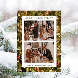 Elegant Simple Frame Christmas Family 3 Photo Holiday Card