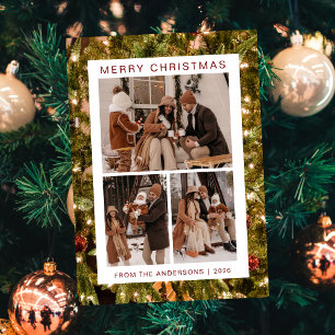 Elegant Simple Frame Christmas Family 3 Photo Holiday Card