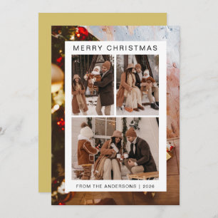 Elegant Simple Frame Christmas Family 3 Photo Holiday Card