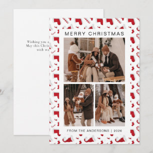 Elegant Simple Frame Christmas Family 3 Photo Holiday Card
