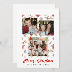 Elegant Simple Frame Christmas Family 3 Photo Holiday Card