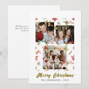 Elegant Simple Frame Christmas Family 3 Photo Holiday Card