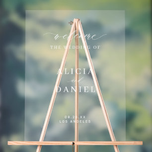 Elegant simple frosted wedding welcome sign