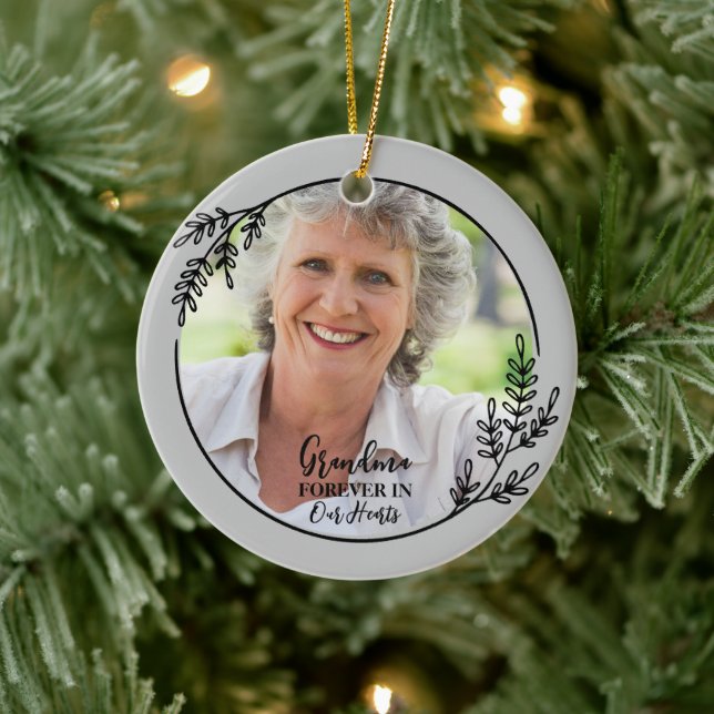Elegant Simple Funeral Keepsake Mermorial Photo Ceramic Ornament (Tree)