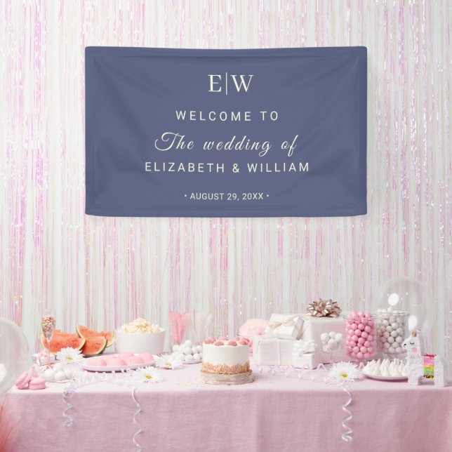Elegant Simple Future Dusk with Monogram Wedding Banner (Party)