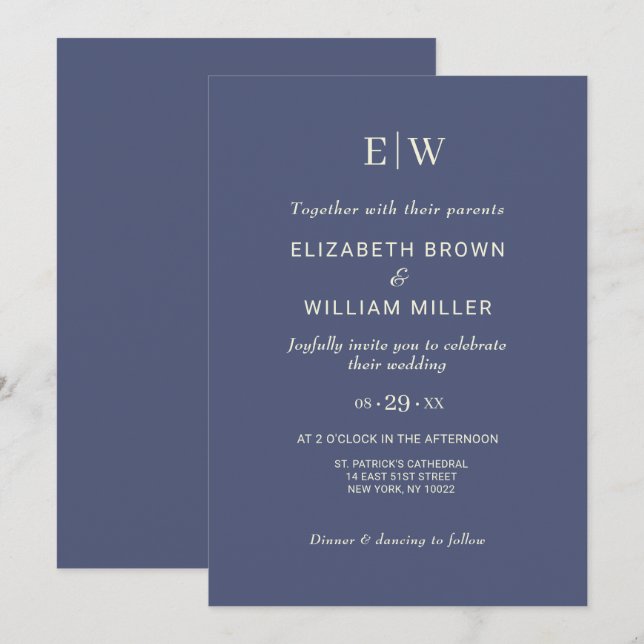 Elegant Simple Future Dusk with Monogram Wedding Invitation (Front/Back)