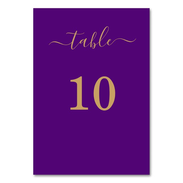 Elegant Simple Glam Script Gold Party Purple  Table Number (Front)