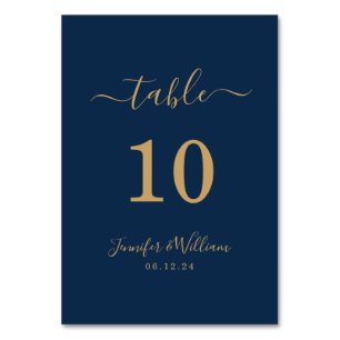 Elegant Simple Glam Script Wedding Gold Navy  Table Number