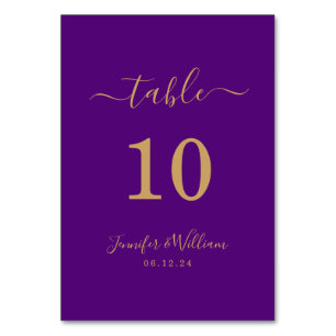 Elegant Simple Glam Script Wedding Gold Purple  Table Number