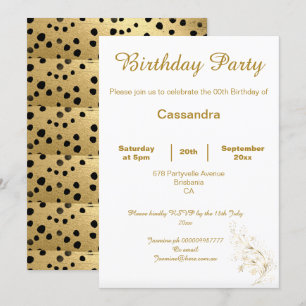 ELEGANT SIMPLE GOLD BLACK LEOPARD CUSTOM BIRTHDAY INVITATION