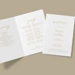 Elegant simple gold calligraphy wedding party program<br><div class="desc">Modern minimalist simple typography trendy faux gold and clean white folded ceremony and party wedding program template featuring a chic trendy calligraphy script.              Easy to personalise with your text on the front and inside!</div>