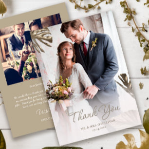 Elegant Simple Gold Champagne Wedding Photo Thank You Card
