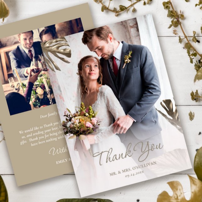 Elegant Simple Gold Champagne Wedding Photo Thank You Card (Creator Uploaded)