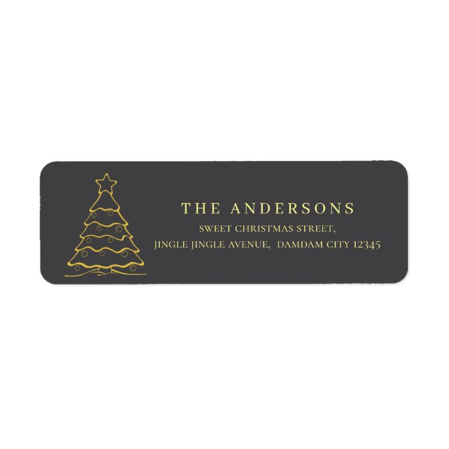 Elegant Simple Gold Christmas Tree Return Address Label (Front)