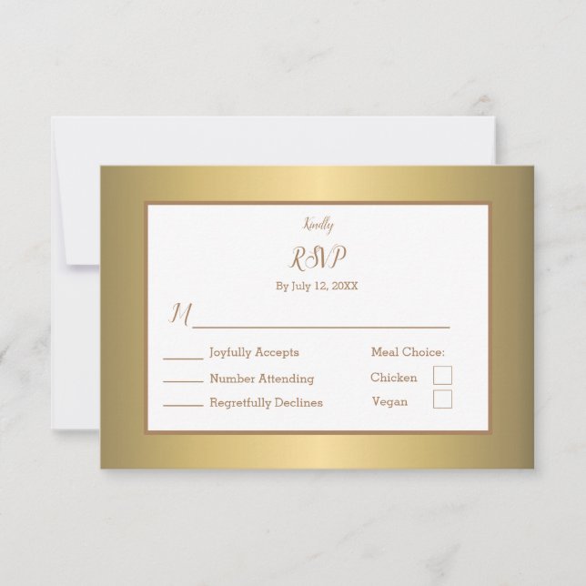 Elegant Simple Gold Colour Meal Choice RSVP Card (Front)