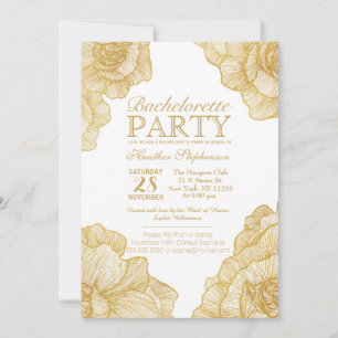 Elegant Simple Gold Floral Bachelorette Party Invitation