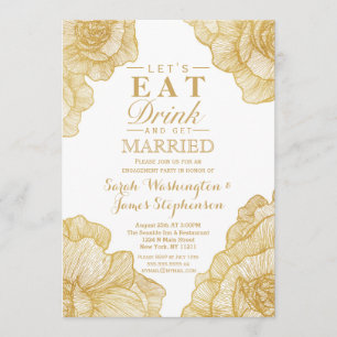Elegant Simple Gold Floral Engagement Party Invite