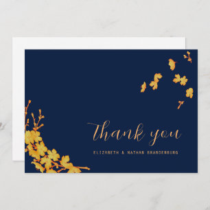 Elegant Simple Gold Flowers Navy Blue  Thank You Card