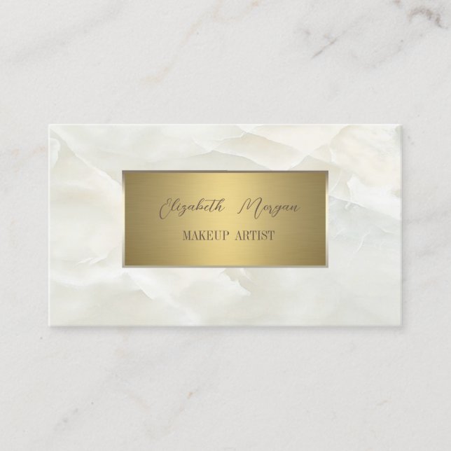 Elegant Simple Gold Frame,White Marble Business Card (Front)