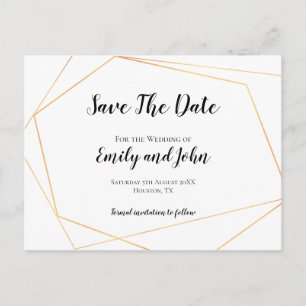 Elegant Simple Gold Geometric Frame/Save The Date Postcard