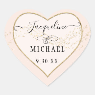 Elegant Simple Gold Glitter Star Script Blush Pink Heart Sticker