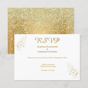 ELEGANT SIMPLE GOLD LEAF GOLD CRYSTAL REVERSE RSVP INVITATION