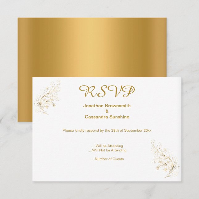 ELEGANT SIMPLE GOLD LEAF GOLD REVERSE RSVP INVITATION (Front/Back)