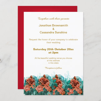 ELEGANT SIMPLE GOLD RED FLORAL SIMPLE WEDDING INVITATION
