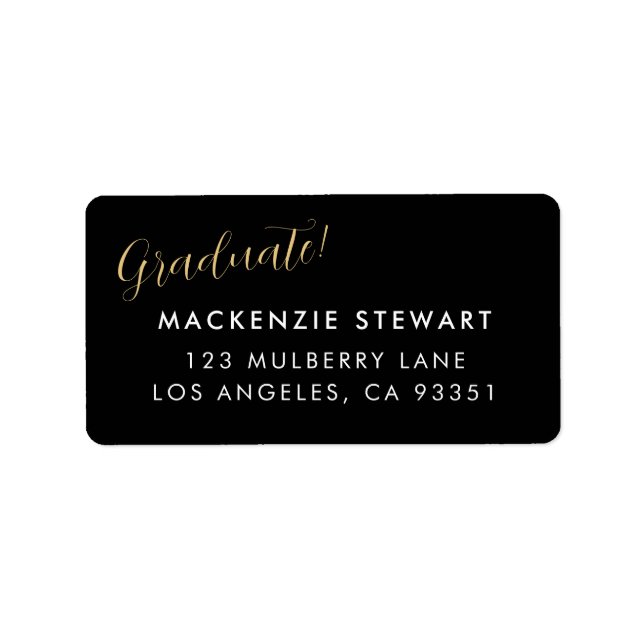 Elegant Simple Gold Script Graduation Address Label (Front)