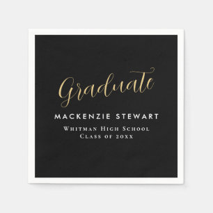 Elegant Simple Gold Script Graduation Black Napkin