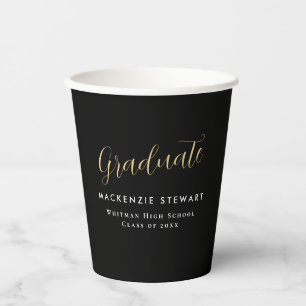 Elegant Simple Gold Script Graduation Black  Paper Cups