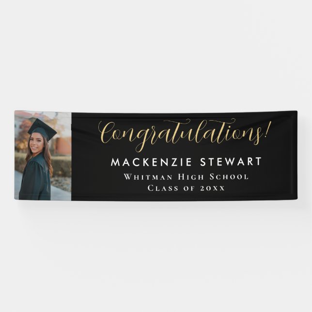 Elegant Simple Gold Script Photo Graduation Banner (Horizontal)