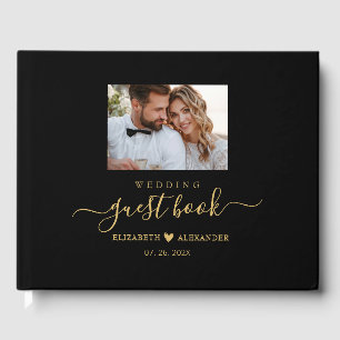 Elegant Simple Gold Script Wedding Guest Book
