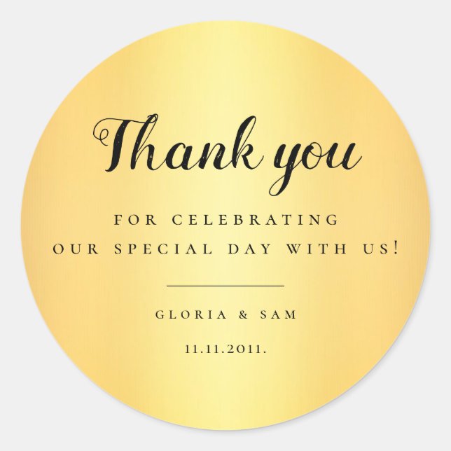 Elegant Simple Gold Thank You Wedding  Classic Round Sticker (Front)