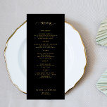 Elegant simple gold typography black wedding menu<br><div class="desc">Moody black trendy minimalist faux gold calligraphy custom text template wedding menu card.</div>