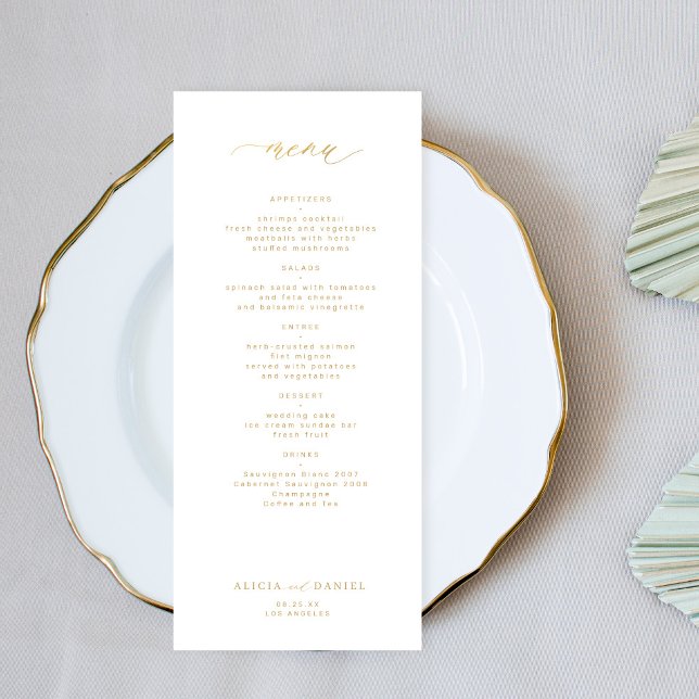 Elegant simple gold typography wedding menu (Creator Uploaded)
