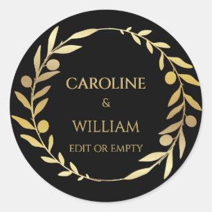 Elegant Simple Gold Wreath Custom Wedding Business Classic Round Sticker