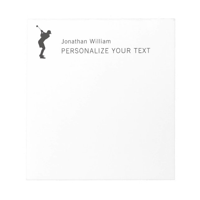     Elegant Simple Golf Player Personal Stationery Notepad (Front)