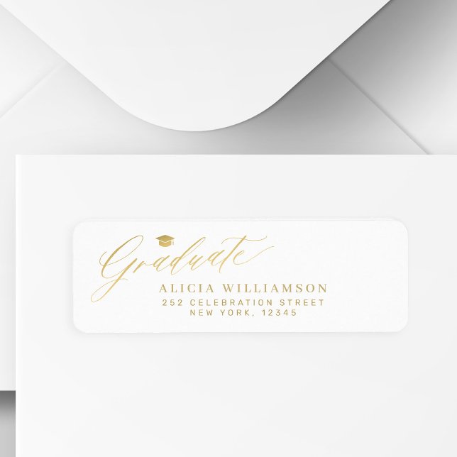 Elegant simple graduate gold script graduation return address label (Creator Uploaded)