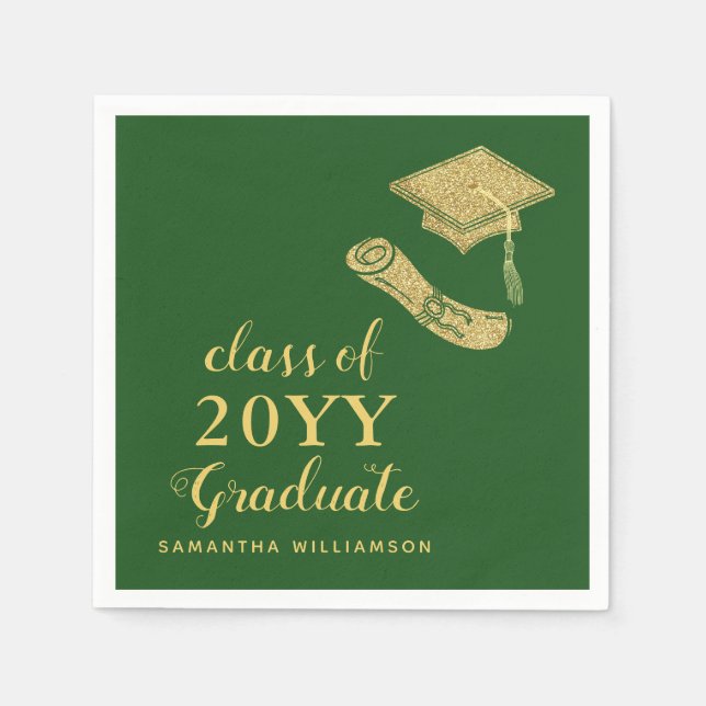 Elegant Simple Green and Gold 2025 Graduation Napkin (Front)
