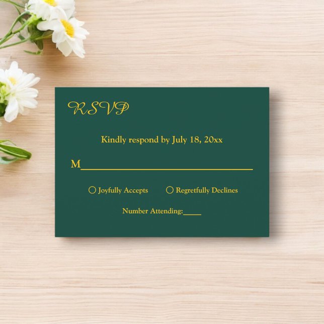 Elegant Simple Green And Gold Modern Chic Wedding RSVP Card (Creator Uploaded)