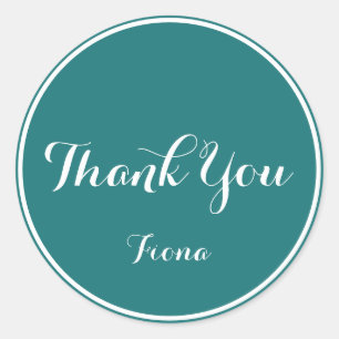 Elegant & Simple Green and White Thank You Classic Round Sticker