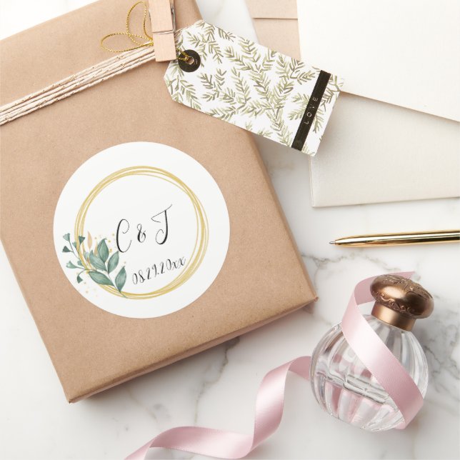 Elegant Simple Green Eucalyptus Wedding Classic Round Sticker (Gifting)