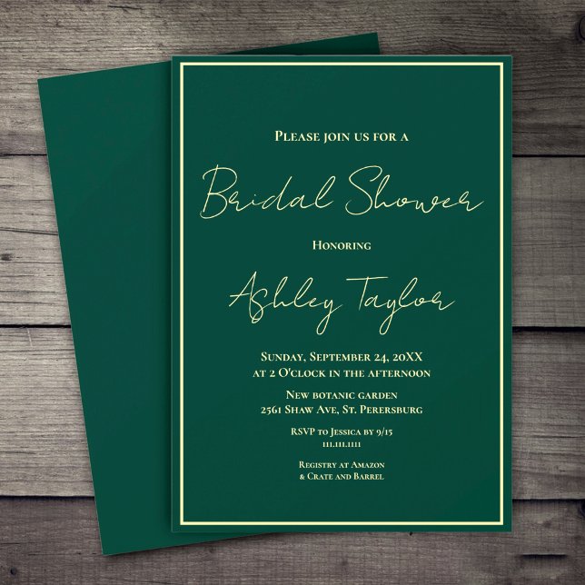 Elegant Simple Green Gold Modern Bridal Shower Invitation (Creator Uploaded)